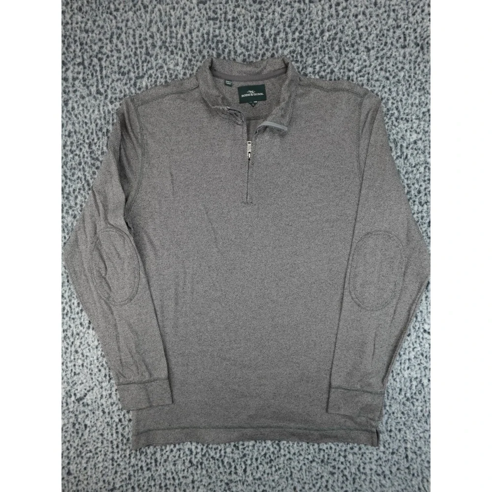 Rodd‎ & Gunn Quarter Zip Pullover Mens Large Grey Brown Elbow Patches Excellent